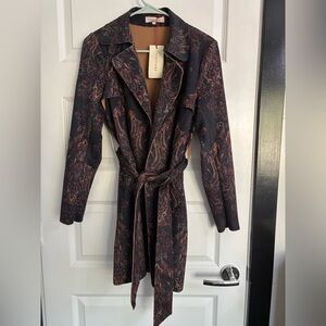 Anthropologie NWT Solitaire Paisley Belted Trench Coat Suede Feel Women's Size S